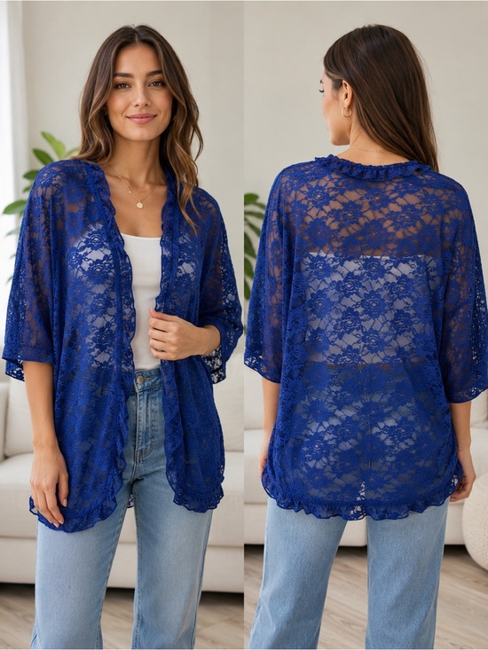 Elesol Tops - Lace Kimono Cardigan - Royal Blue